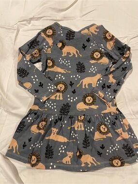 Girls' Grey Lion Print Raincoat Dress - Cute Hooded Style